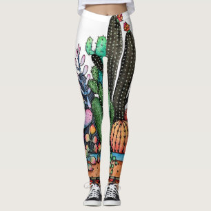 Leggings Jardin mignon de cactus d'aquarelle dans le pot