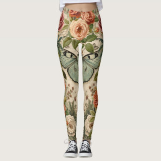 Leggings Jardin vintage de papillons et de roses botaniques