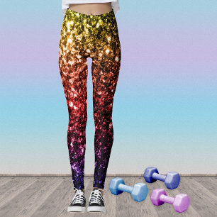 Leggings Jaune arc-en-ciel rouge violet faux paillettes sci
