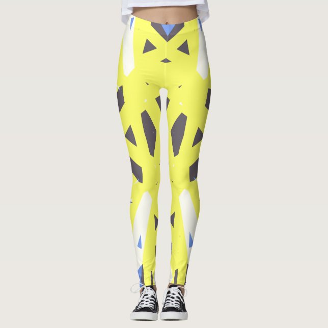 Leggings Jaune bleu gris blanc Géométrique Exercice (Devant)