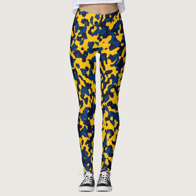 Leggings Jaune d'ambre, Bleu de minuit, Bleu d'Haïti, Camo (Devant)