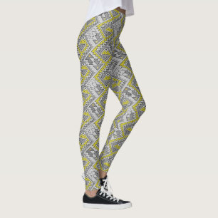 Leggings Jaune gris de motif géométrique péruvien tribal