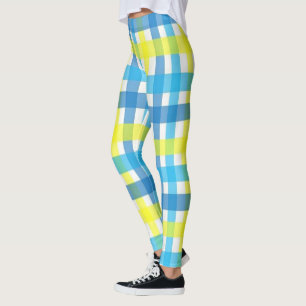Leggings Jaune Plaid Bleu & Légendes Blanches