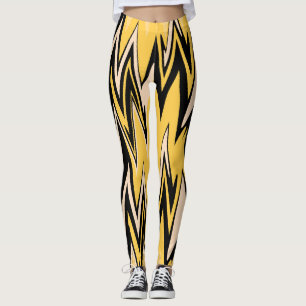 Leggings Jaune rétro, Noir Zigzap Art Déco Abstrait