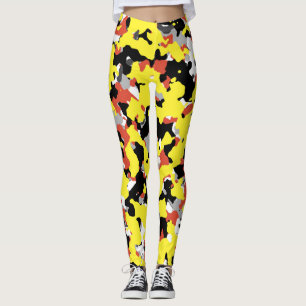 Leggings Jaune Rouge Noir Gris Camouflage Camo Motif