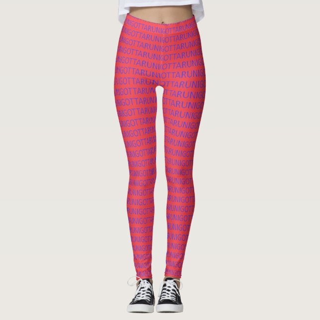 Leggings Je dois courir bleu sur rose (Devant)