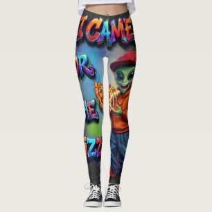 Leggings Je suis venu pour la pizza drôle de conception de 