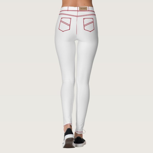 Leggings Jeans blancs pour femmes avec bande rouge "MIGNED" (Dos)