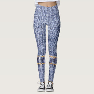 Leggings Jeans bleus : texture cousue détaillée.