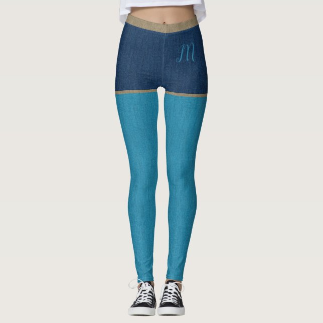 Leggings Jeans denim bleu foncé et turquoise Shorts & Initi (Devant)