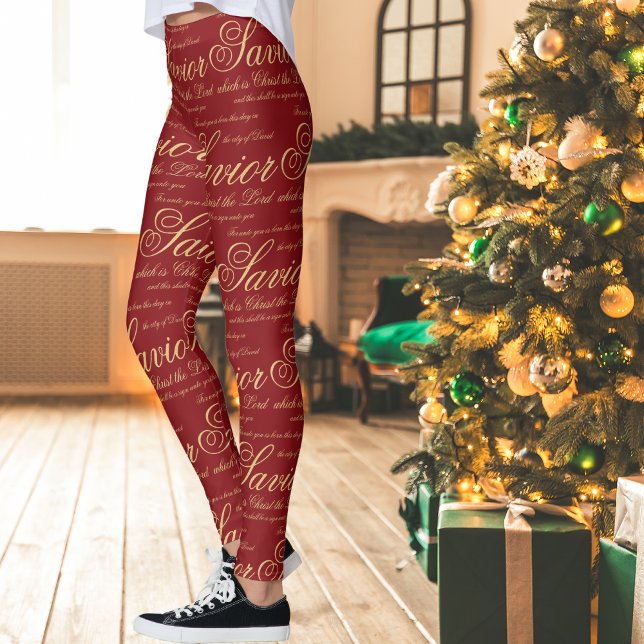 Leggings Jésus Rouge or chrétien cadeau de Noël religieux (Red and Gold religious Christmas leggings. Great gift for Christian women.)