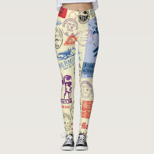 Leggings Jeu de décors de tampon de document vintage