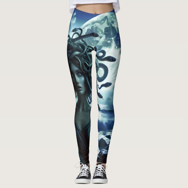 Leggings Jeune jolie méduse par la lune et l'océan (Devant)