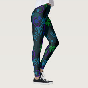 Leggings Jimette Design vert bleu mauve sur noir