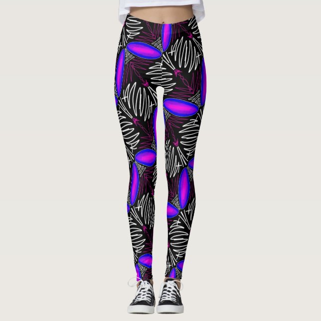 Leggings Jimette Weißes und fuchsia auf Schwarz (Vorderseite)