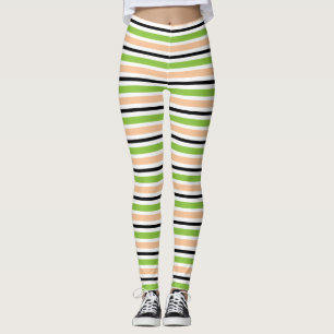 Leggings Joli Black Green Orange & White Stripes Halloween