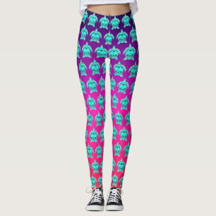 Leggings Joli bleu turquoise turquoise tortues motif
