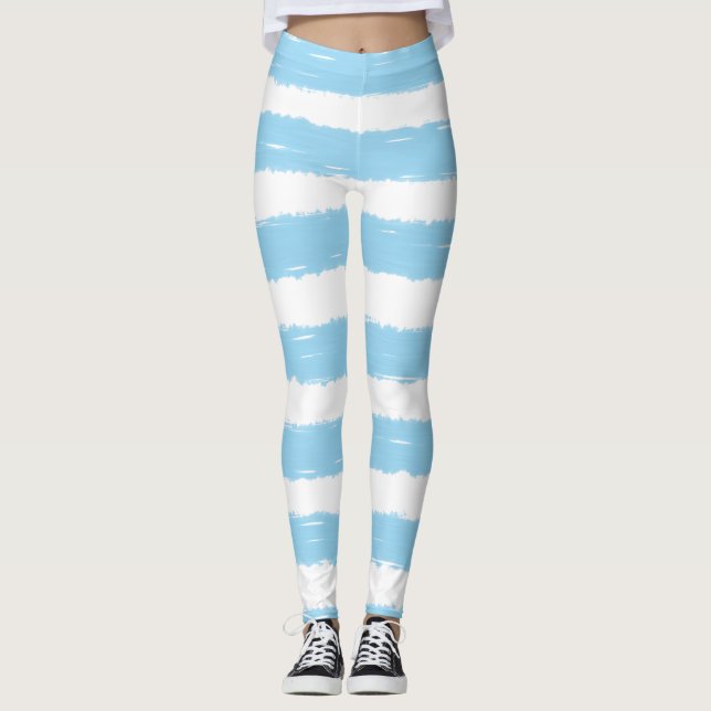 Leggings Joli ciel bleu blanc rayures (Devant)