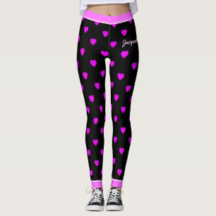 Leggings Joli Coeur rose sur NOIR