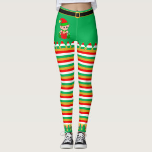 Leggings Joli Elf de Noël et cloches Jingle sur rayé
