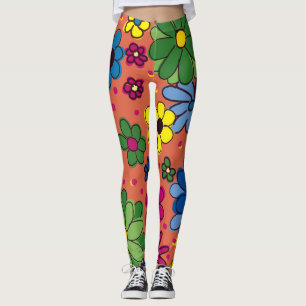 Leggings Joli floral coloré orange