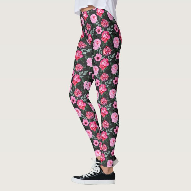 Leggings Joli Motif d'aquarelle rose gris d'hiver (Gauche)
