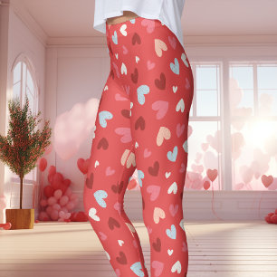 Leggings Joli motif de cœurs rouges et roses pour la Saint-