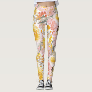 Leggings Joli motif floral rose et jaune