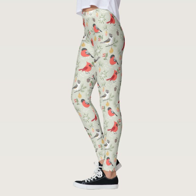 Leggings Joli Noël Oiseau Motif Design de vacances (Gauche)