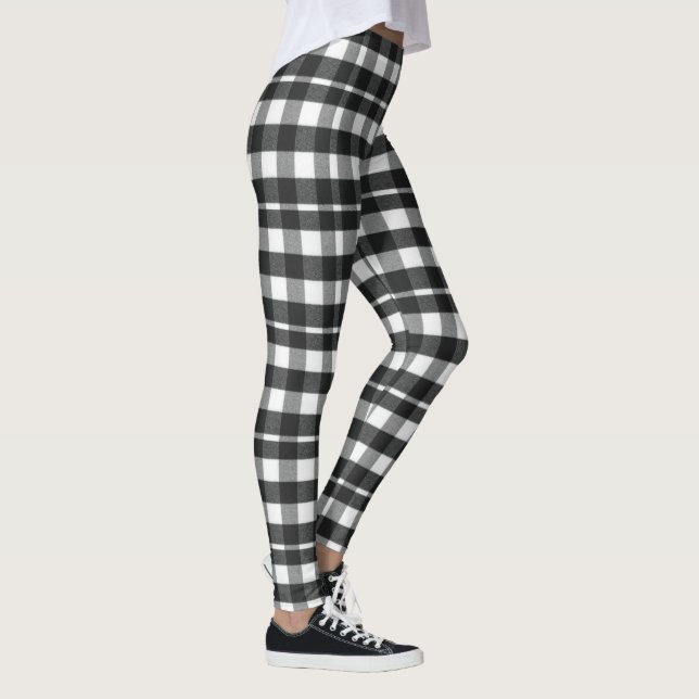 Leggings Joli Noël Tartan Noir, Blanc Plaid (Droite)