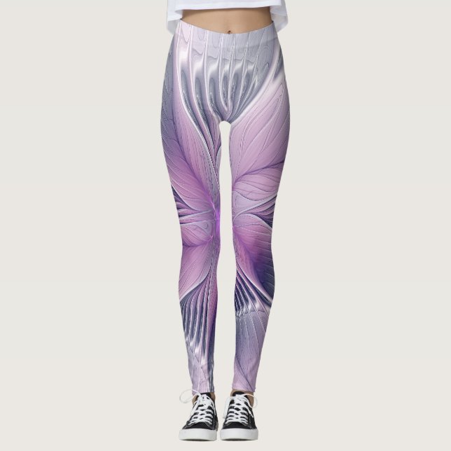 Leggings Joli rose Fleur Moderne Abstrait Fractal Art (Devant)