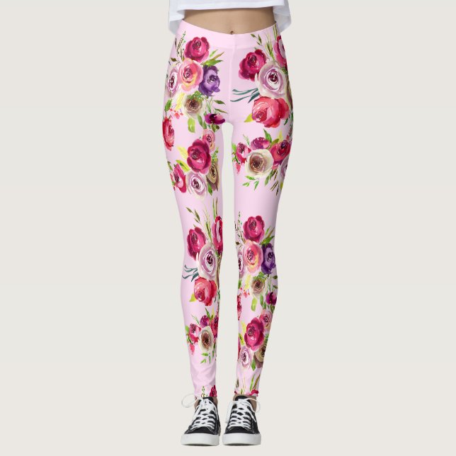 Leggings Joli rose rose florale (Devant)
