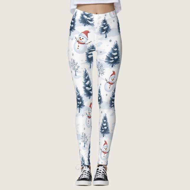 Leggings Joli Snowman Et Snowy Trees (Devant)