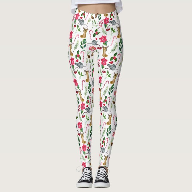 Leggings Joli Sucre de canne d'aquarelle Noël Motif  (Devant)
