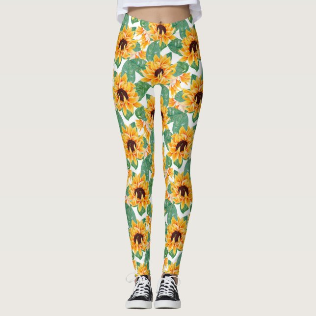 Leggings Joli tournesol Jaune et Motif vert (Devant)
