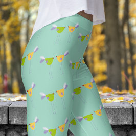 Leggings Joli Vert Turquoise Deux Petits Oiseaux Motif