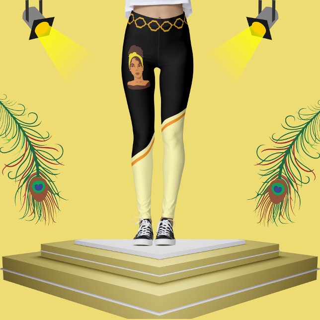 Leggings Jolie femme africaine Noir & Beige rayé élégant (Créateur téléchargé)