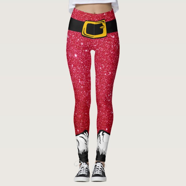 Leggings Jolie Noël Fête Parties scintillant Rouge Père Noë (Devant)