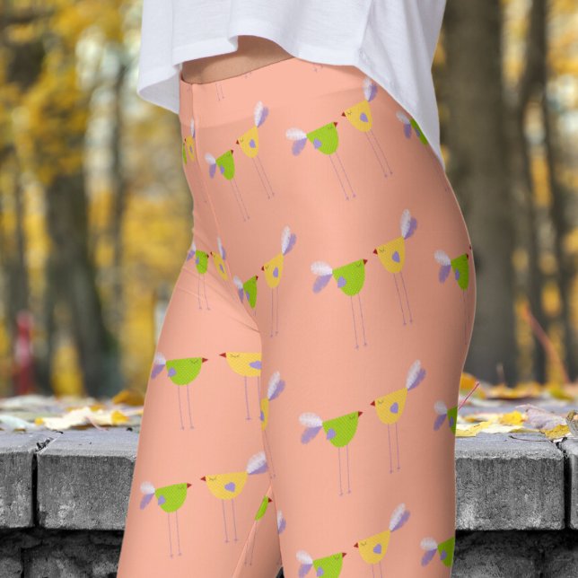 Leggings Jolie Pêche Deux Petits Oiseaux Motif (Two Little Birds on Peach)
