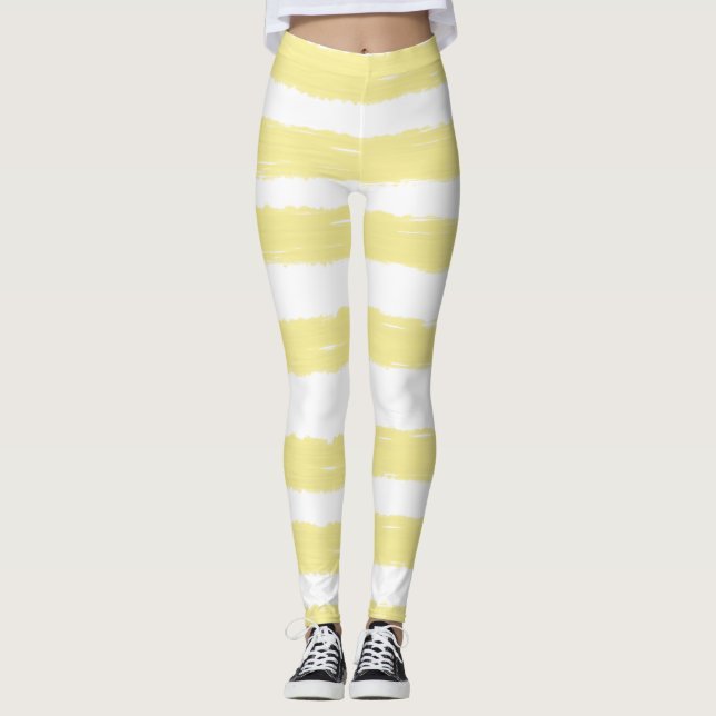 Leggings Jolie rayures jaunes blanches (Devant)
