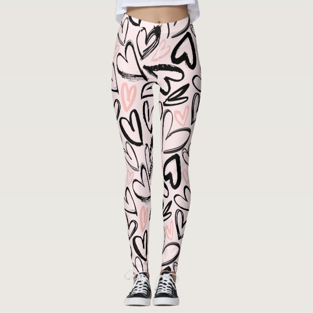Leggings Jolie valentines noir et rose motif de jour (Devant)
