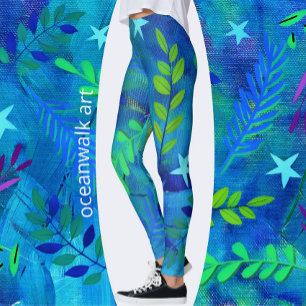 Leggings Jolies Feuilles et succursales en bleu