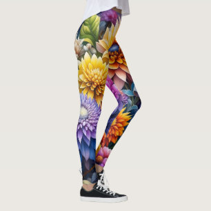 Leggings Jolies fleurs d'art IA colorées