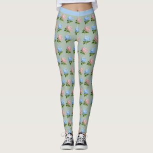 Leggings Jolies fleurs d'hortensia rose bleu floral Yoga
