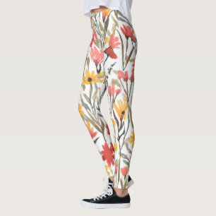 Leggings Jolis motifs de fleurs à l'aquarelle Botanique Flo