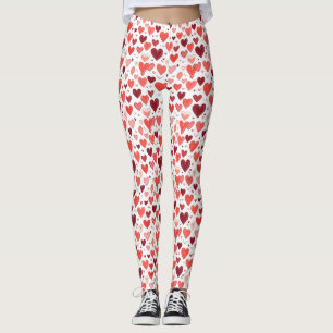 Leggings Jouer main dessinée coeur rouge motif sur blanc