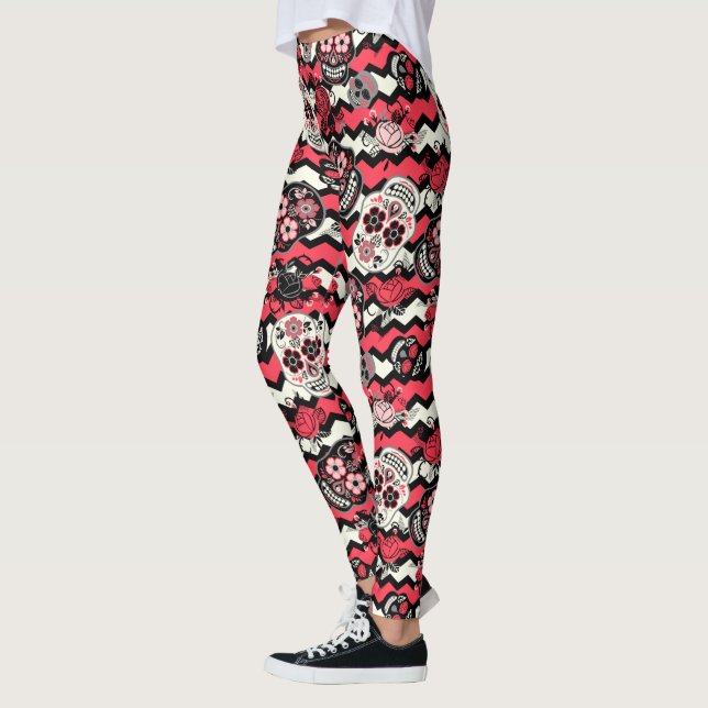 Leggings Jour des crânes de sucre morts, zigzag (Gauche)