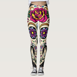 Leggings Jour du crâne de sucre mort avec Rose