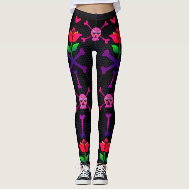 Leggings Jour du crâne mort et des hérons d'os (Devant)