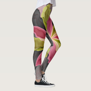 Leggings Joy, Vert rose Anthracite Imaginaire Fleur Fractal